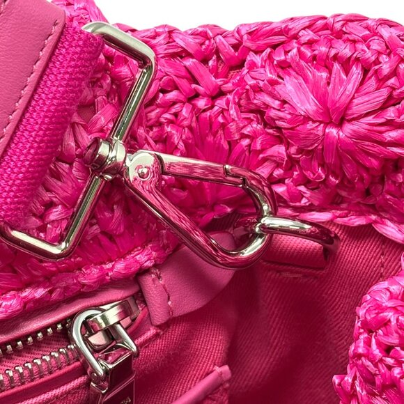 PRADA Vintage Triangle Logo Canapa Tote Bag Handbag Pink Raffia [106407] - Picture 13 of 16